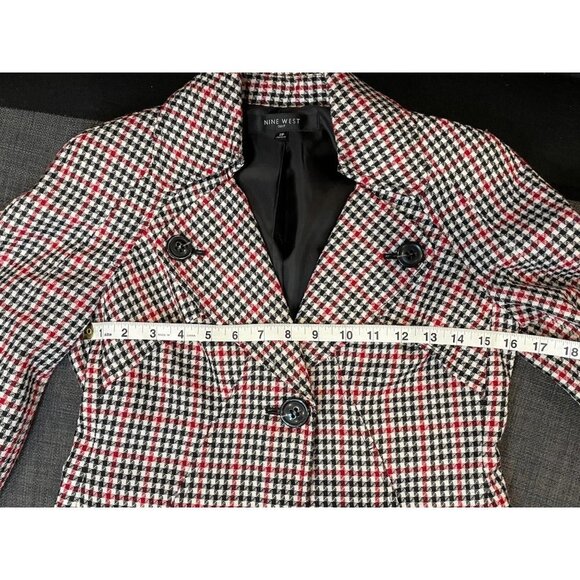 Nine West Black White Red Single Button Lined Houndstooth Jacket Sz 2P - Picture 5 of 6